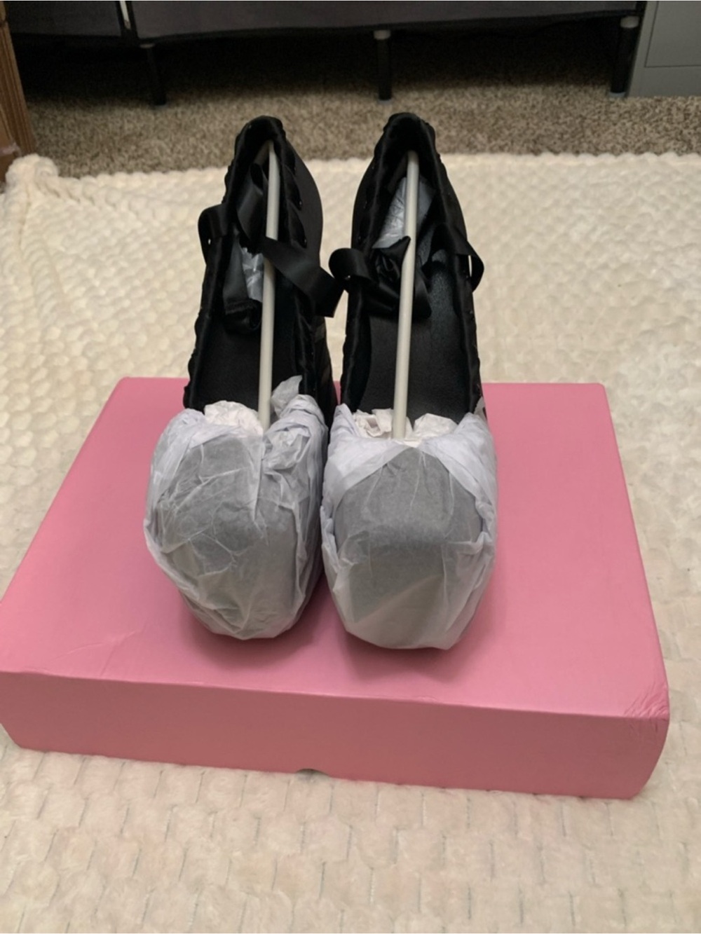 Sugar Thrillz Black Ballet Sweet Sonata Ballet Wrap Heels, Size 8, NIB